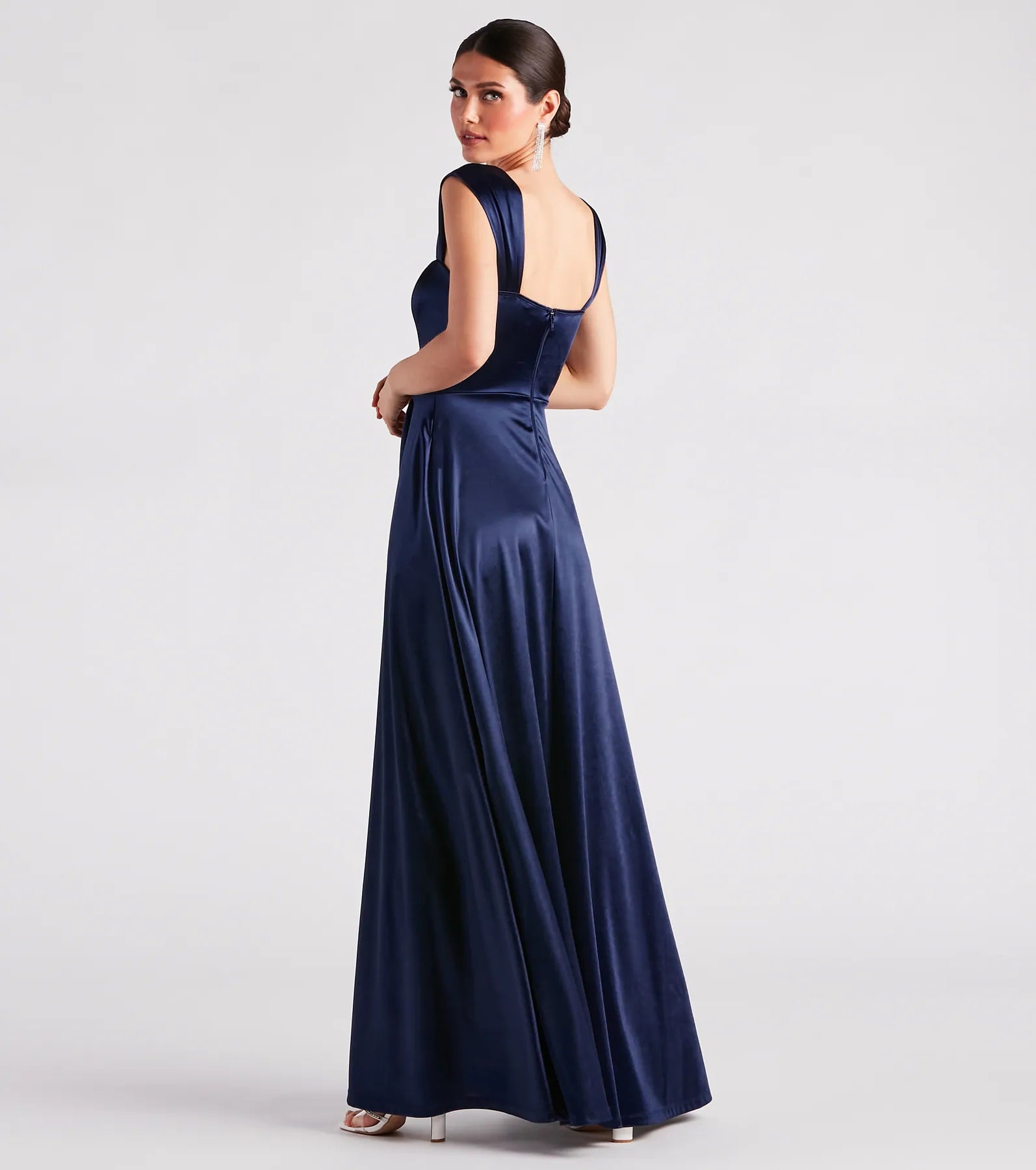 Lisa Satin High Slit A-Line Formal Dress - Image 2