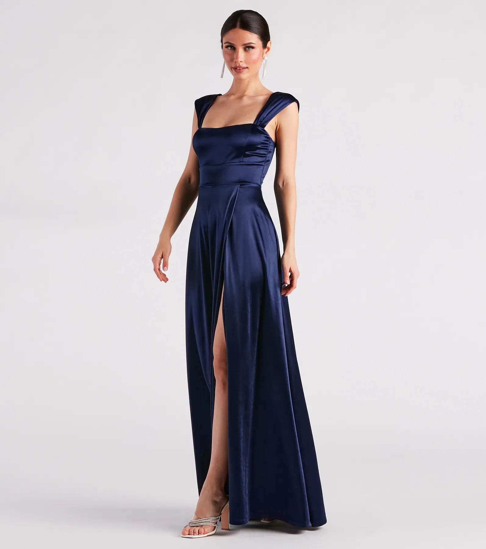 Lisa Satin High Slit A-Line Formal Dress - Image 3