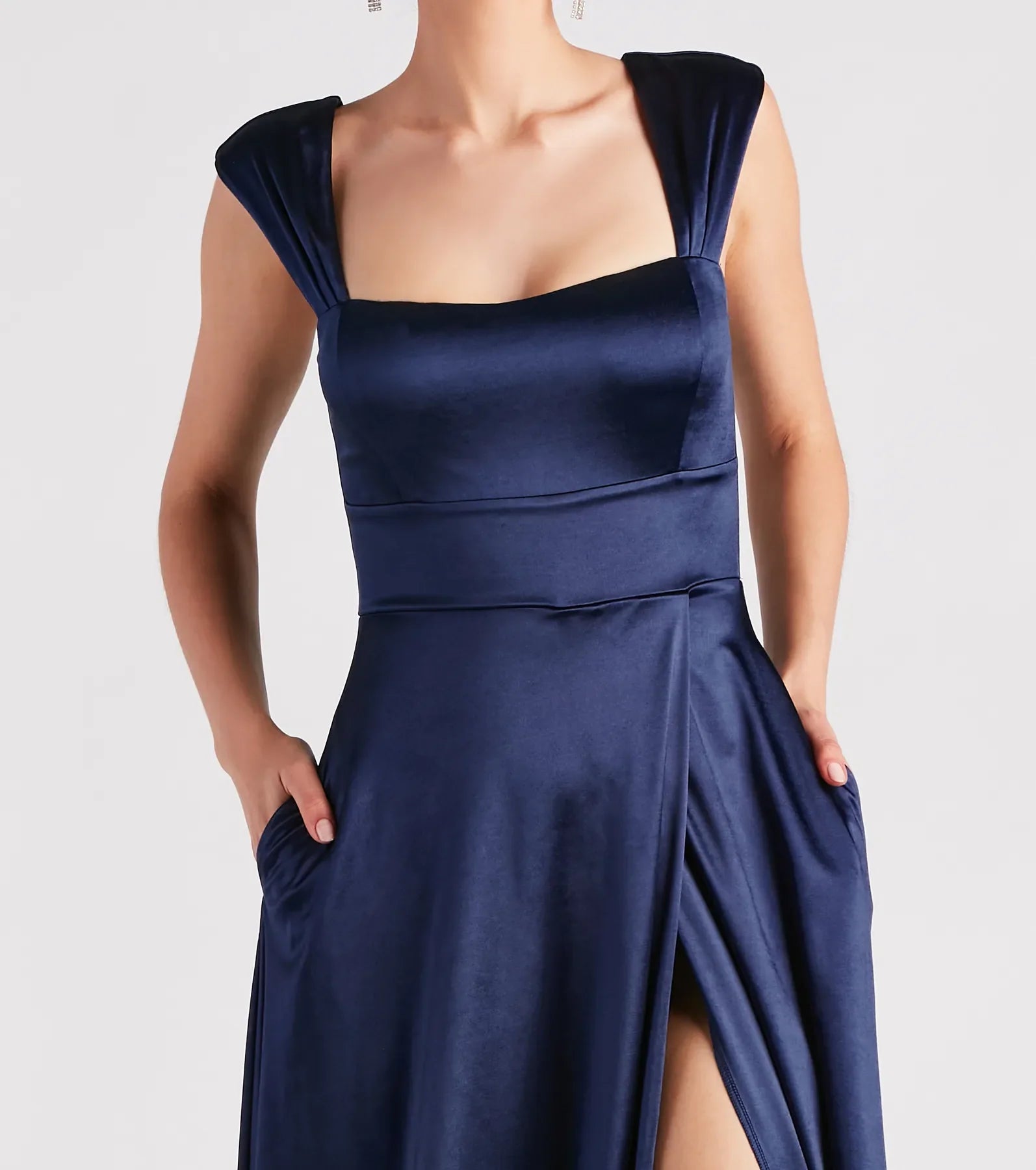 Lisa Satin High Slit A-Line Formal Dress - Image 4
