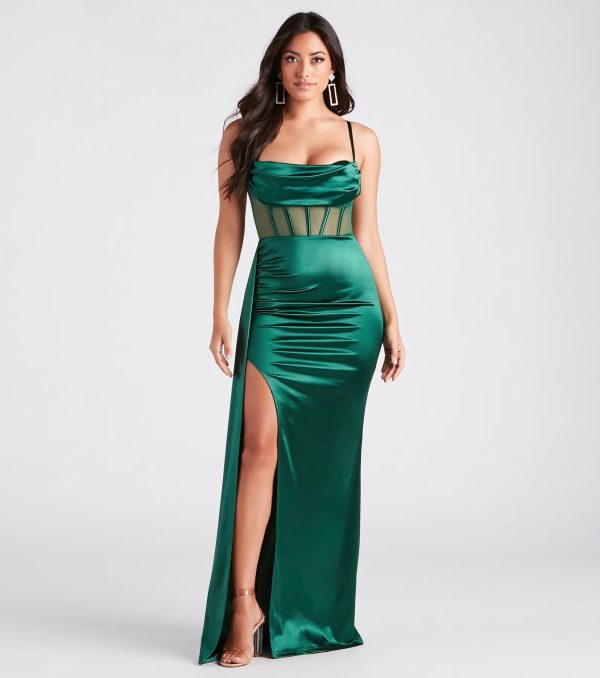 Fallon Satin Corset Side Sash Formal Dress - Image 3
