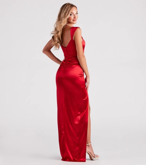 Amora Ruched Satin High Slit Formal Dress - Image 6