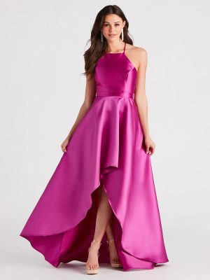 Gabbie Formal Satin Halter High-Low Dress