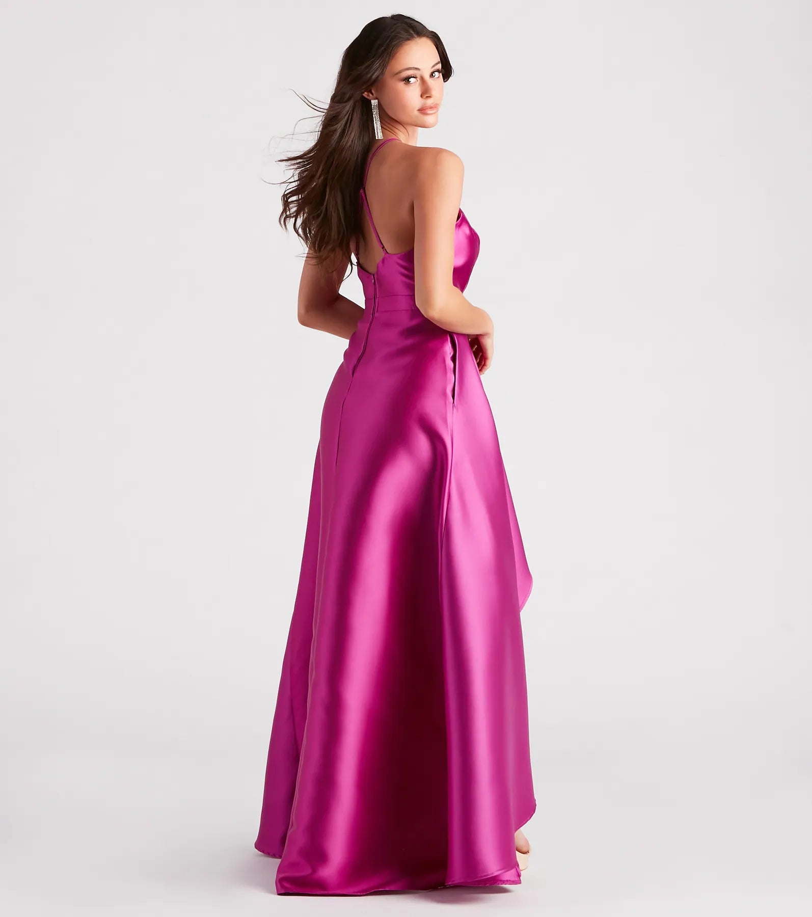 Gabbie Formal Satin Halter High-Low Dress - Image 2
