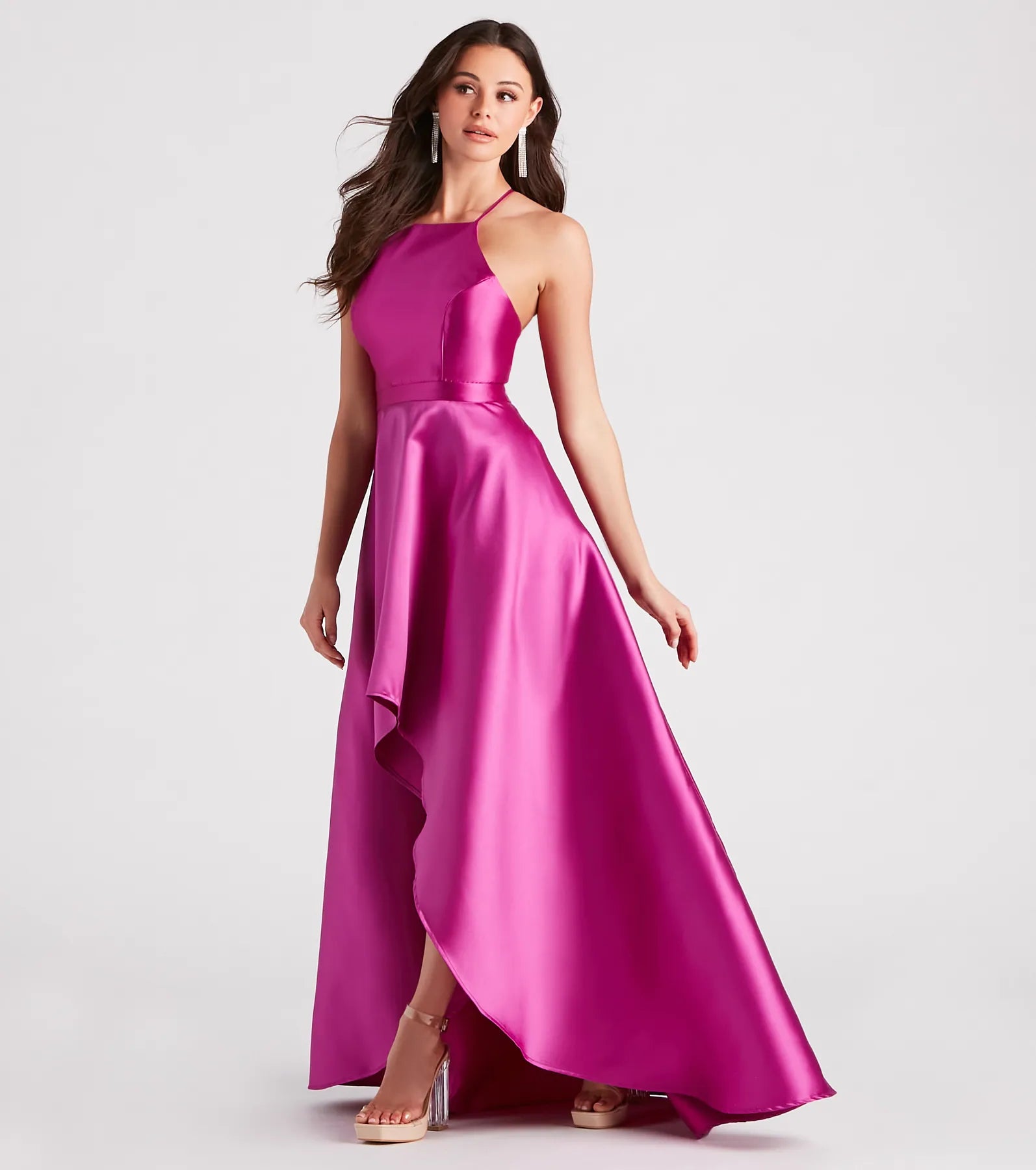 Gabbie Formal Satin Halter High-Low Dress - Image 3