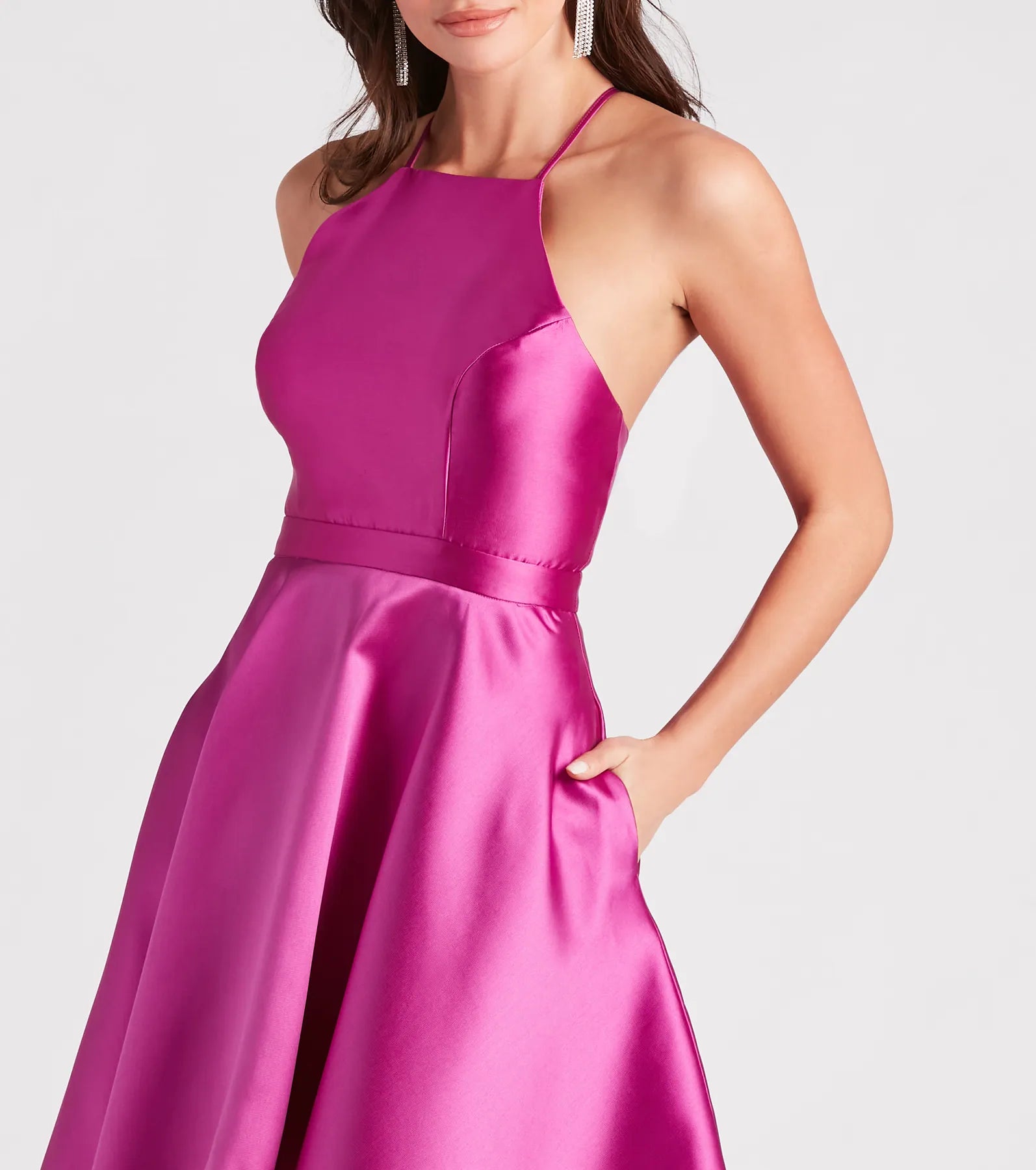 Gabbie Formal Satin Halter High-Low Dress - Image 4