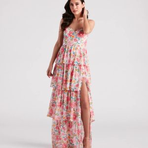 Sheryl Formal Floral Chiffon Ruffle Dress