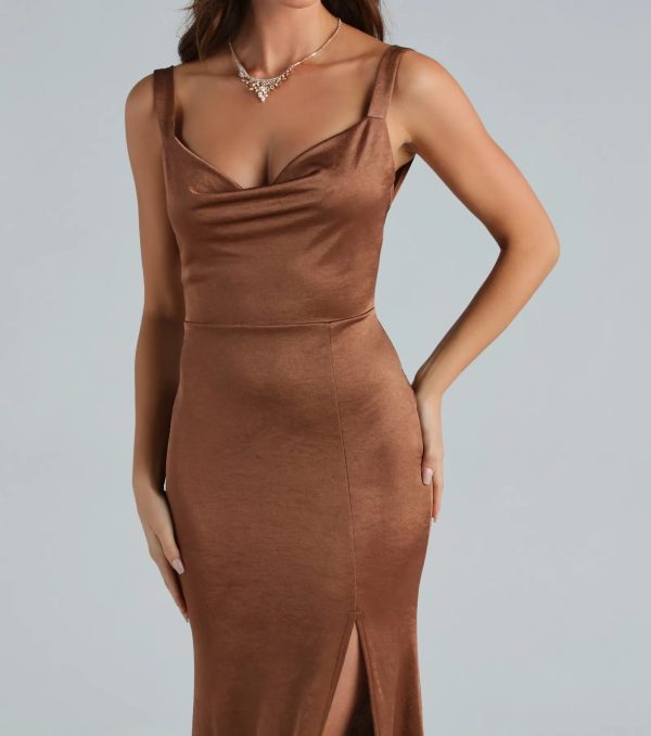 Angeline Low Back High Slit Satin Mermaid Dress - Image 8