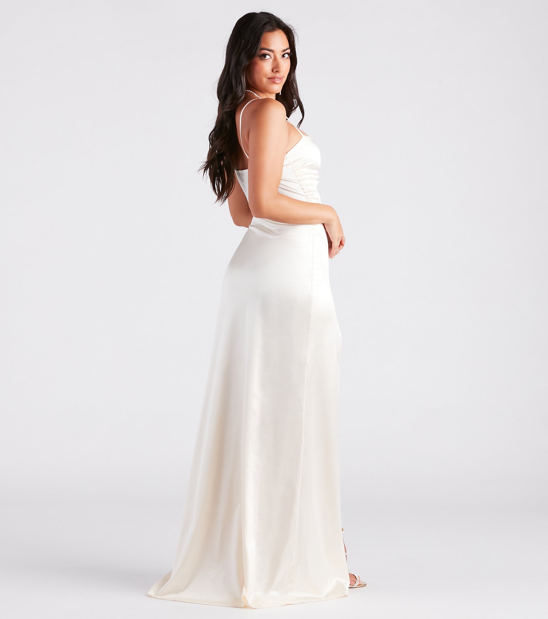 Amalia Formal Satin A-Line Slit Long Dress - Image 2