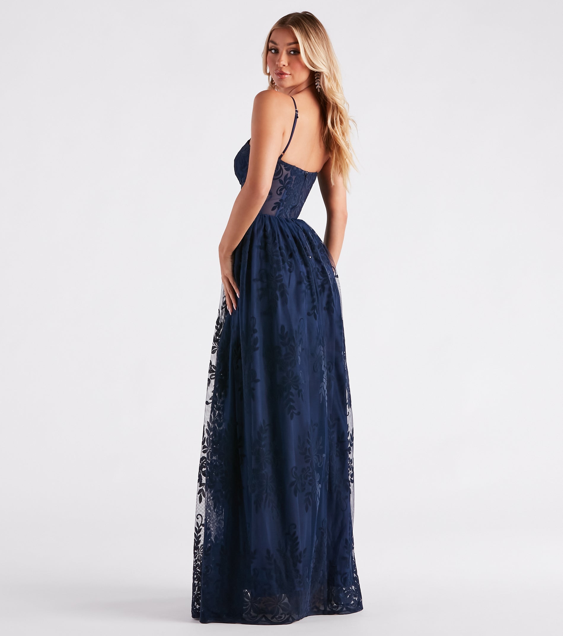 Carmelle Formal Flocked Mesh A-Line Dress - Image 2