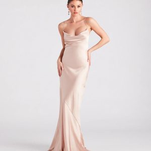 Vanessa Formal Satin Cowl Neck Dress