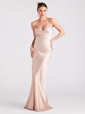 Vanessa Formal Satin Cowl Neck Dress