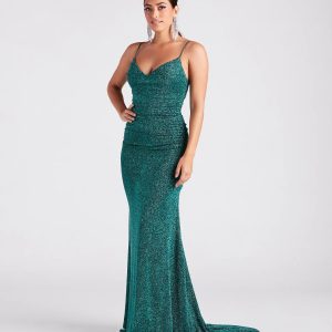 Tamora Formal Glitter Plunge Mermaid Dress