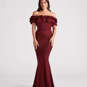 Halsey Formal Glitter Ruffled Mermaid Dress