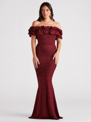 Halsey Formal Glitter Ruffled Mermaid Dress