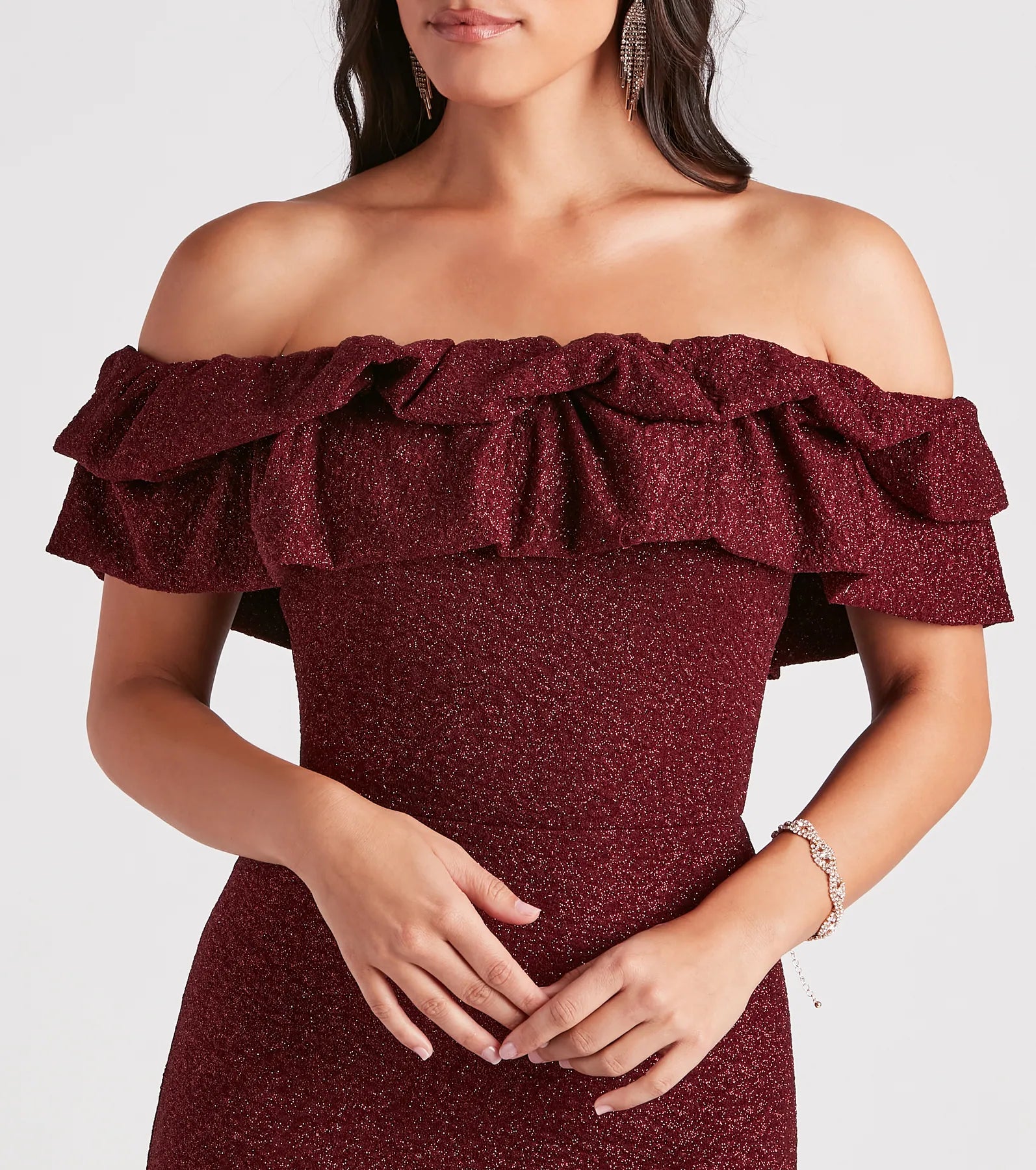 Halsey Formal Glitter Ruffled Mermaid Dress - Image 4