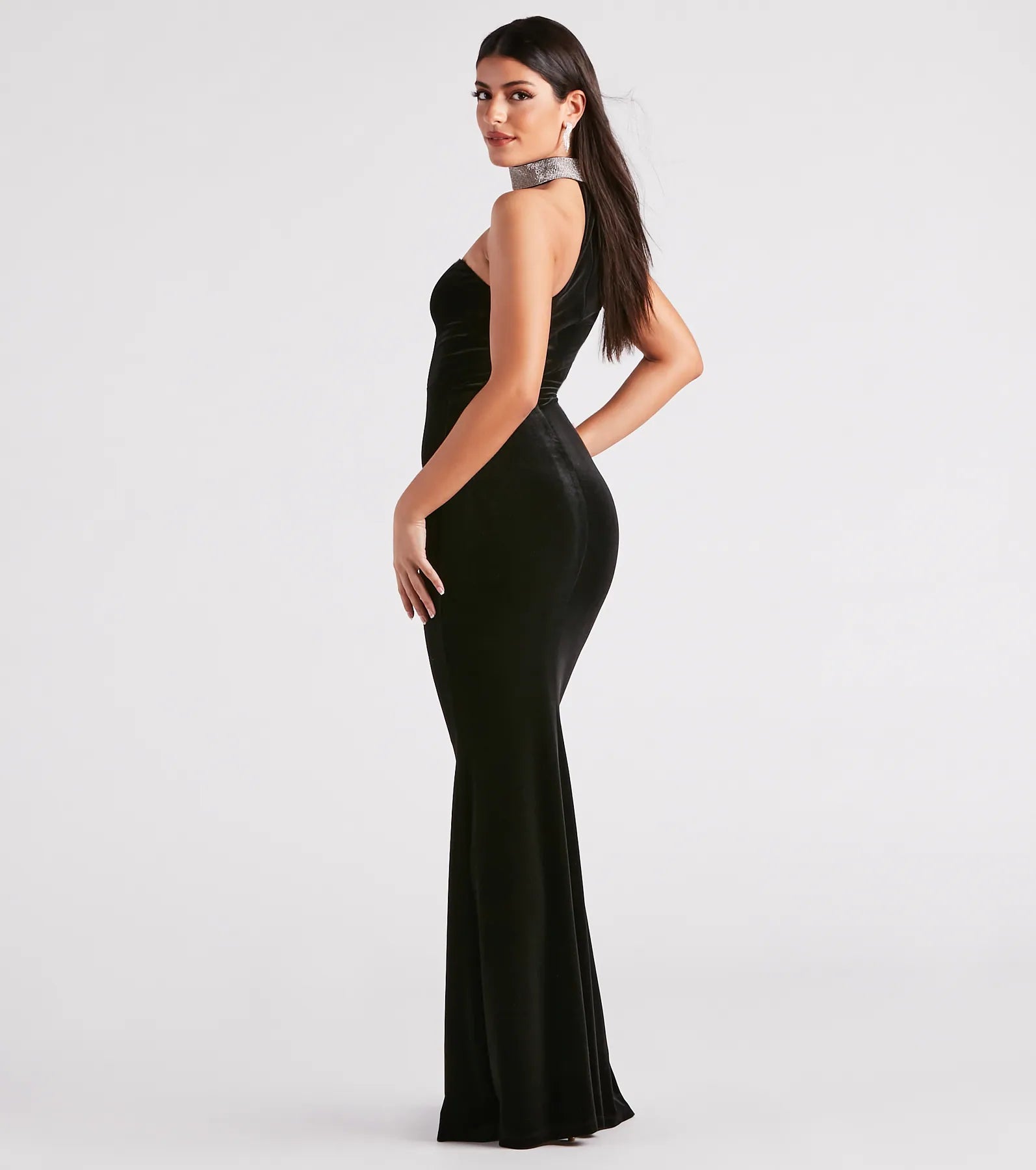 Gemma Rhinestone Collar Velvet Strapless Mermaid Dress - Image 2
