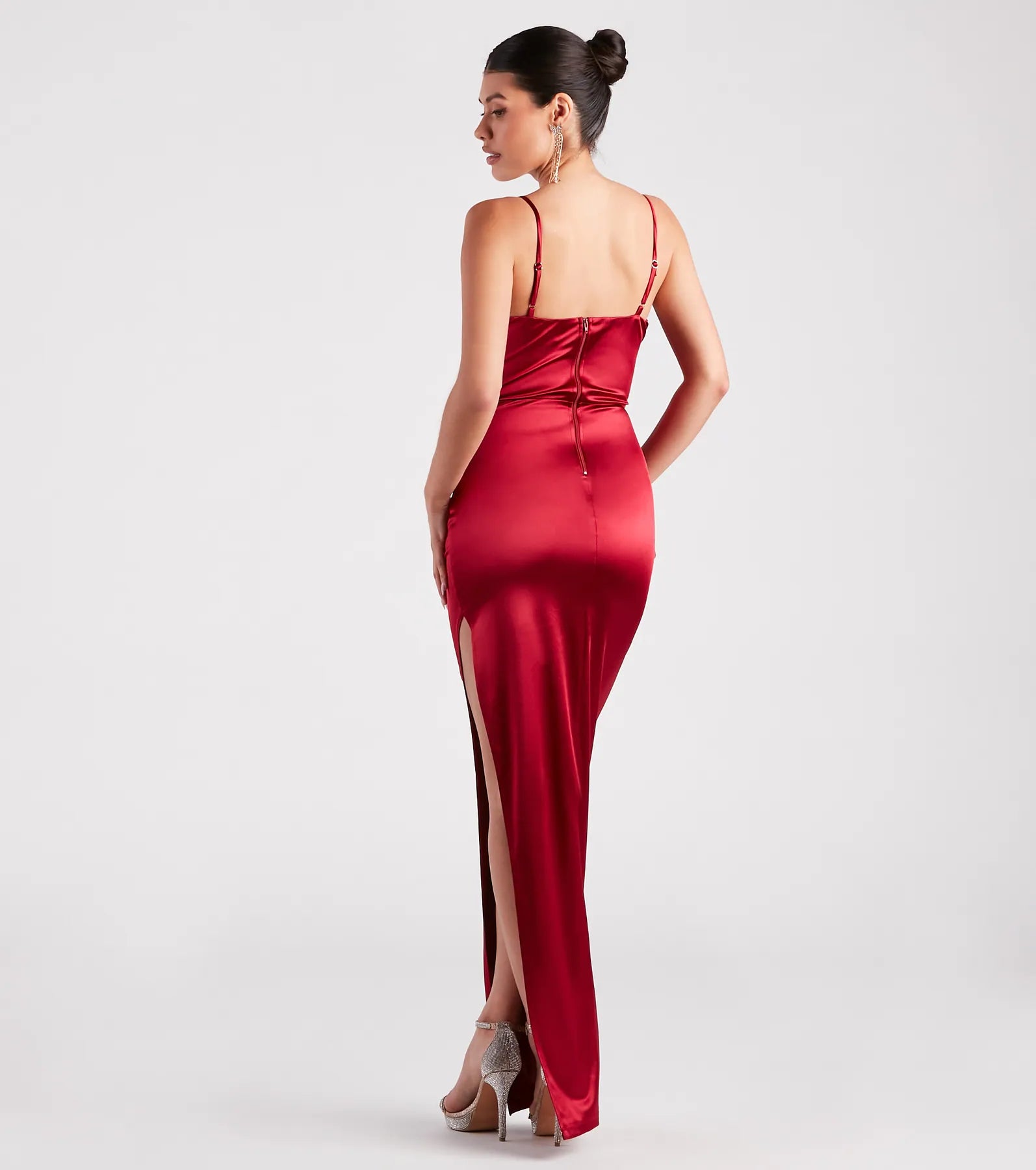 Helena Formal Satin Corset Slit Dress - Image 2