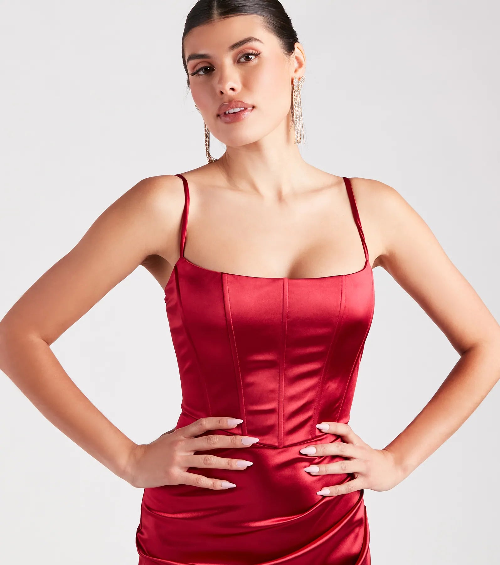 Helena Formal Satin Corset Slit Dress - Image 4
