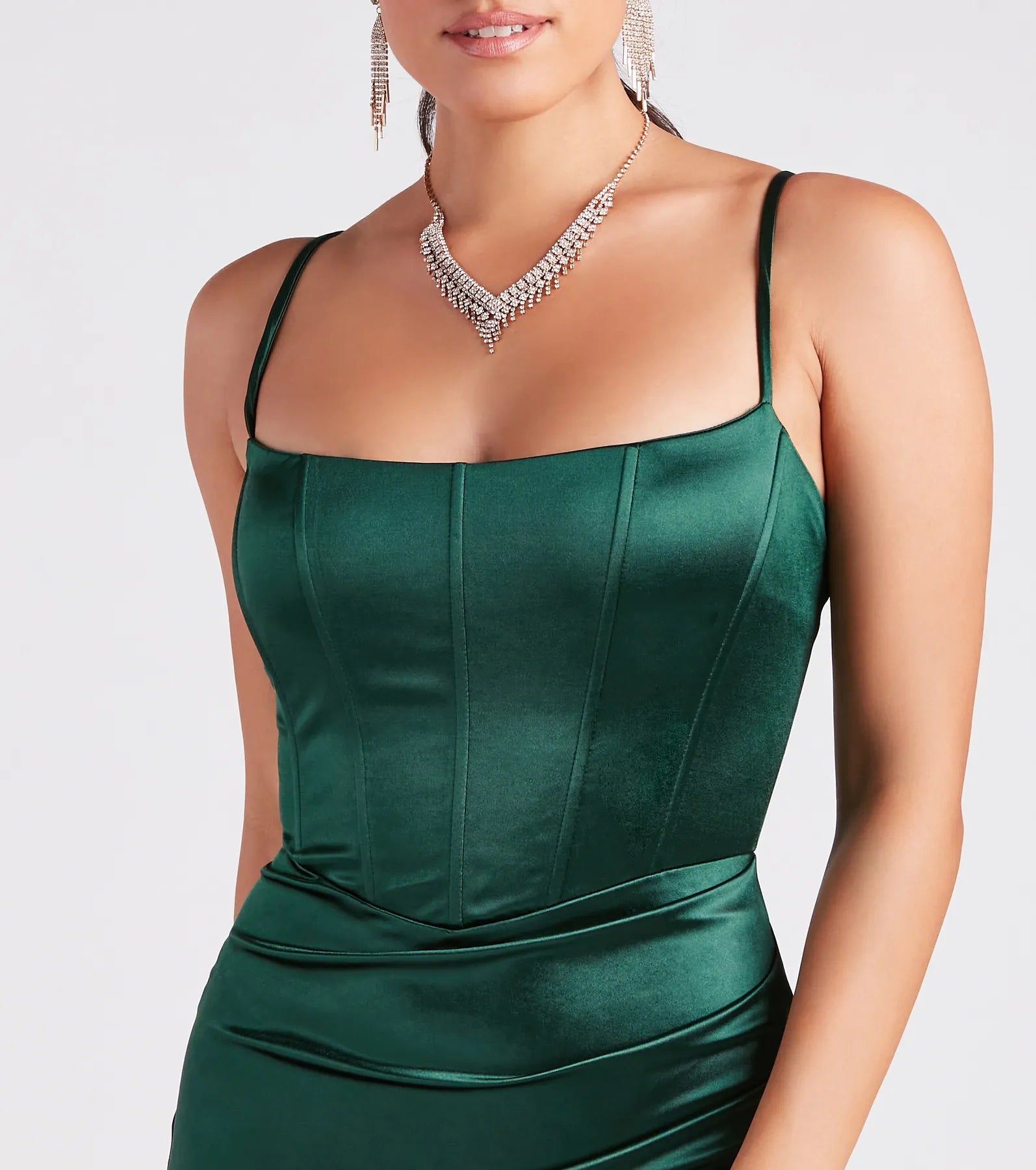 Helena Formal Satin Corset Slit Dress - Image 8
