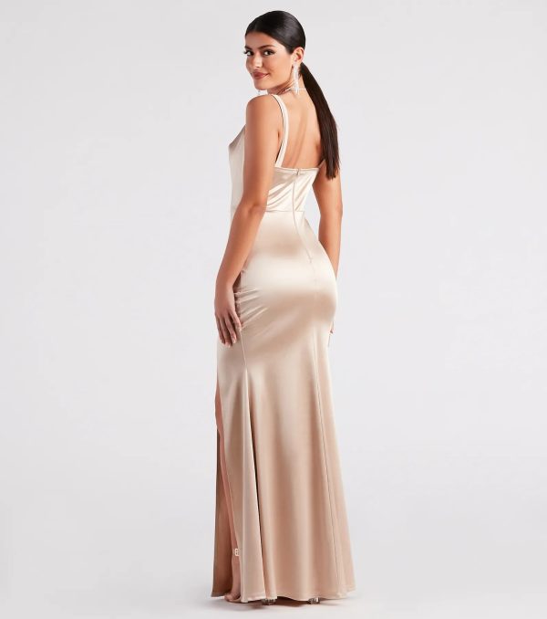 Kaylani Formal Satin Cowl Neck Long Dress - Image 2