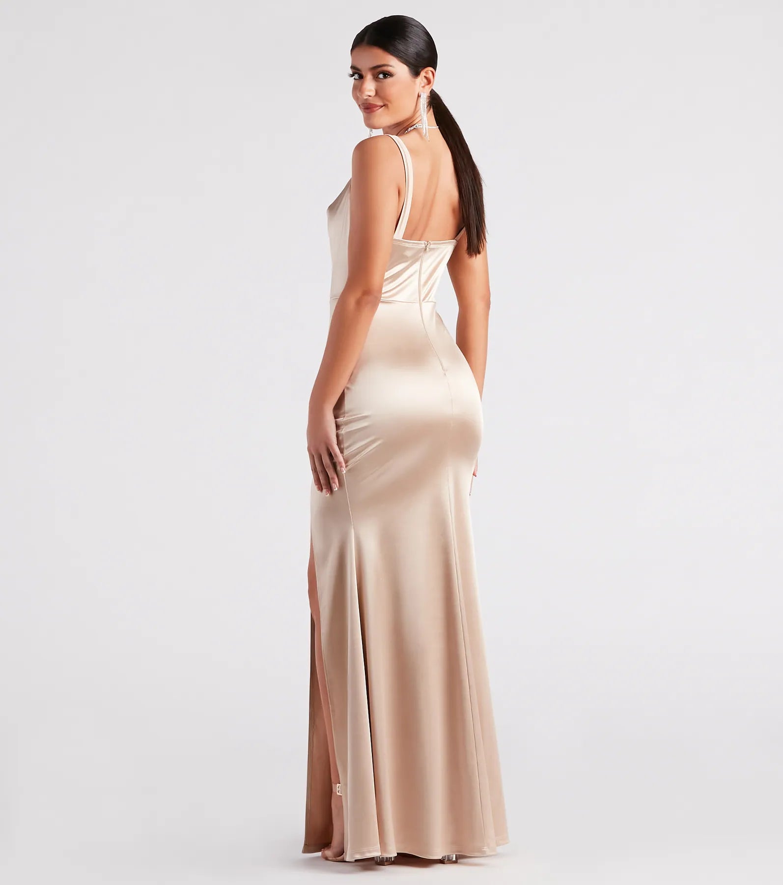 Kaylani Formal Satin Cowl Neck Long Dress - Image 2