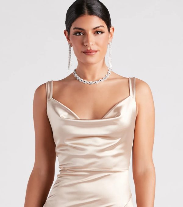 Kaylani Formal Satin Cowl Neck Long Dress - Image 4