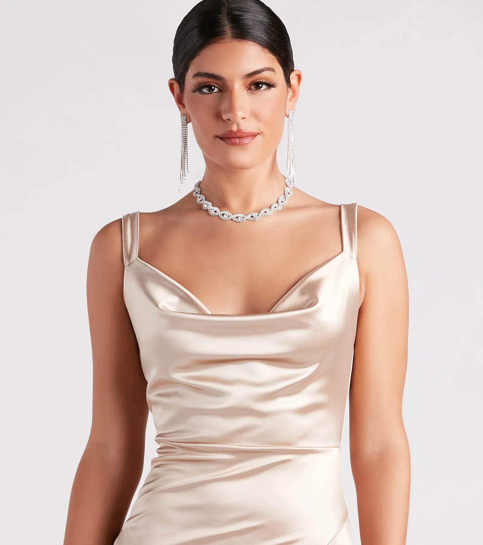Kaylani Formal Satin Cowl Neck Long Dress - Image 4