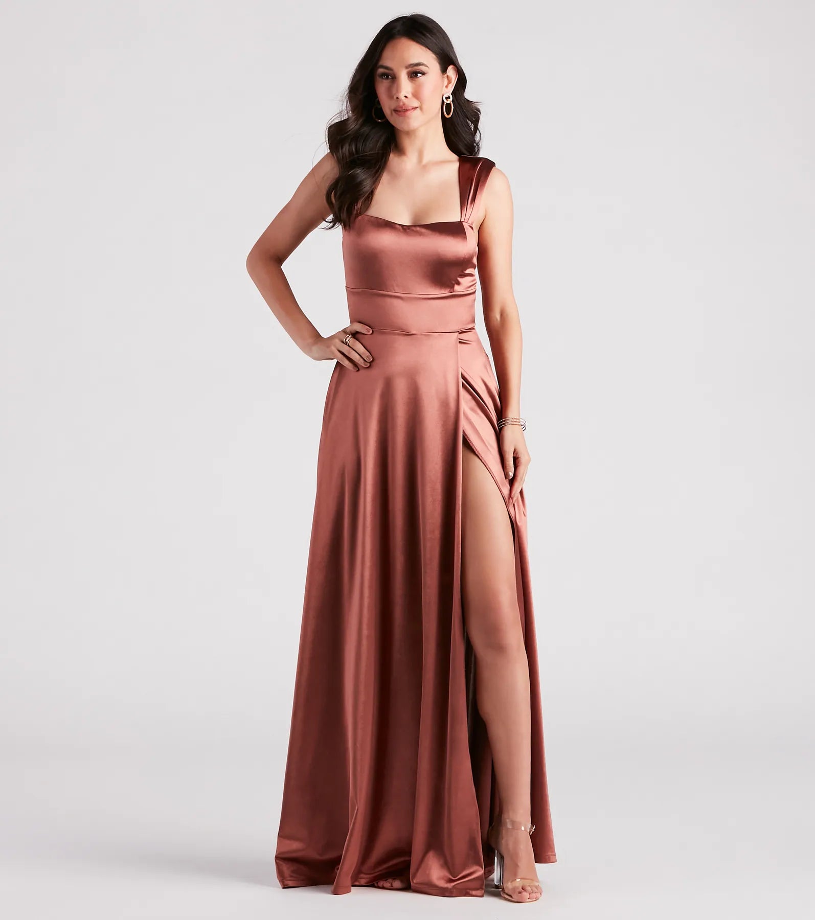 Lisa Satin High Slit A-Line Formal Dress - Image 5