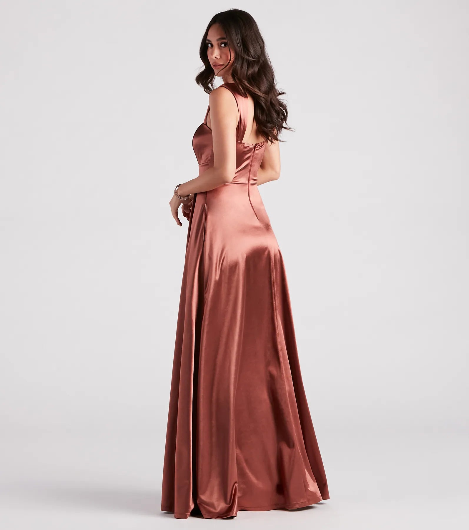 Lisa Satin High Slit A-Line Formal Dress - Image 6