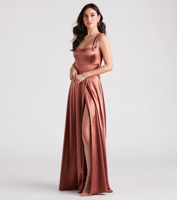 Lisa Satin High Slit A-Line Formal Dress - Image 7