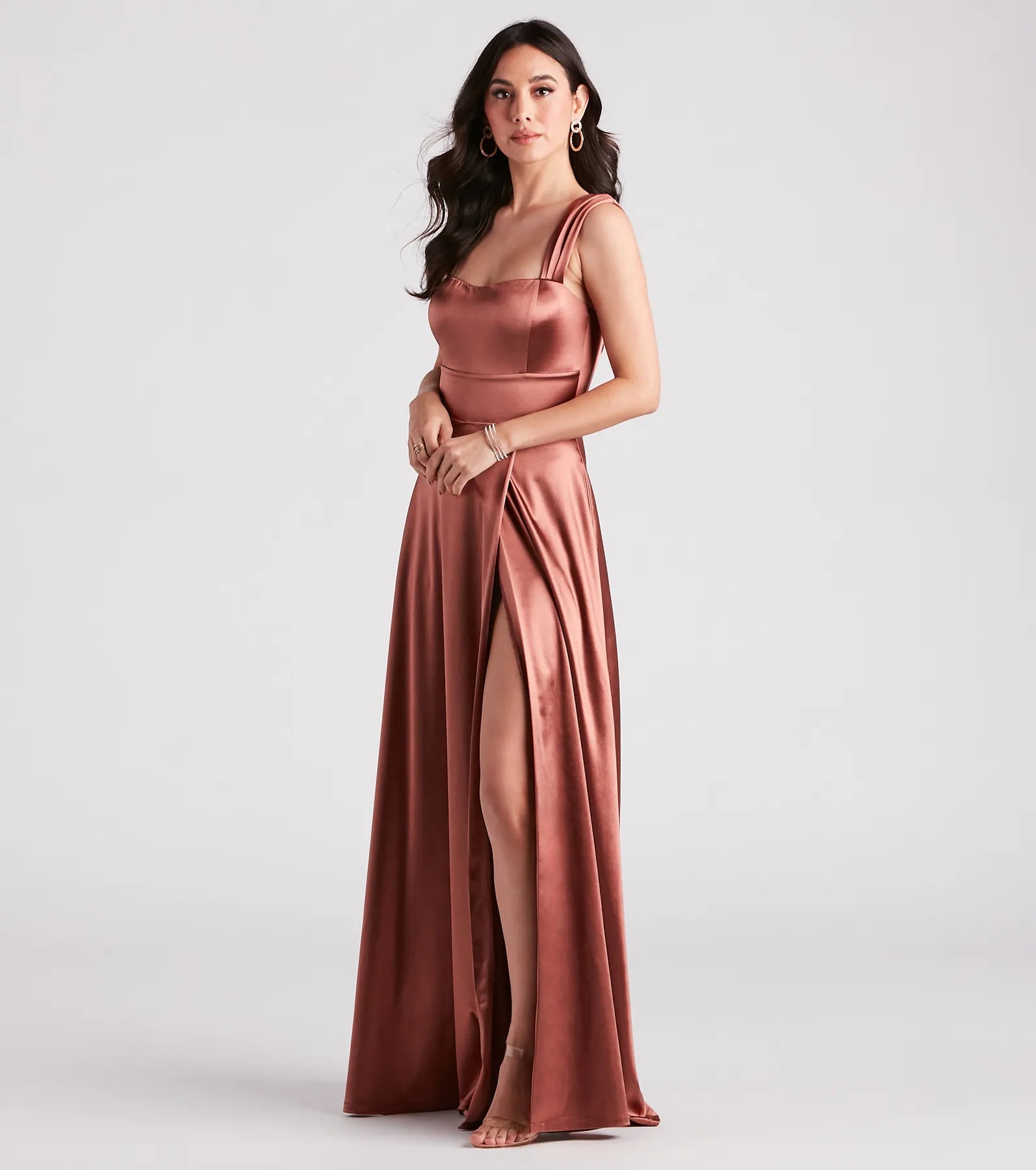 Lisa Satin High Slit A-Line Formal Dress - Image 7
