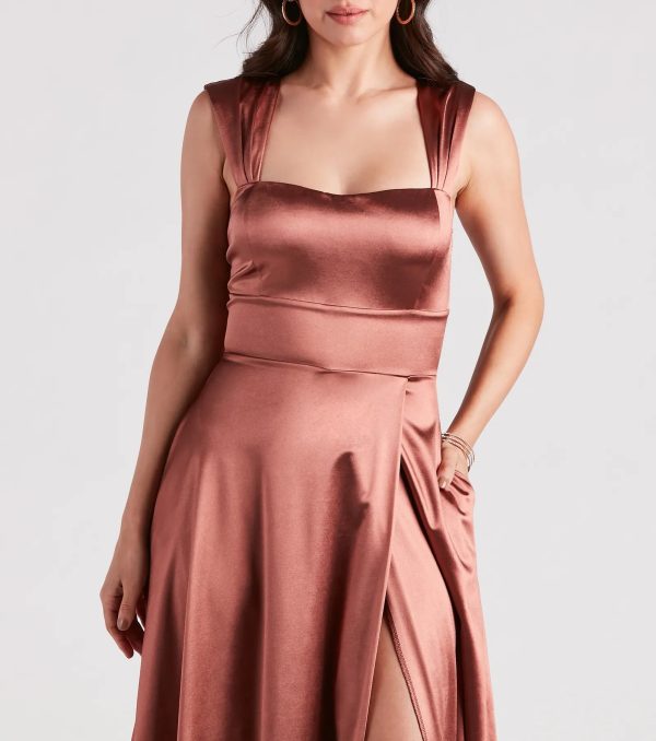 Lisa Satin High Slit A-Line Formal Dress - Image 8