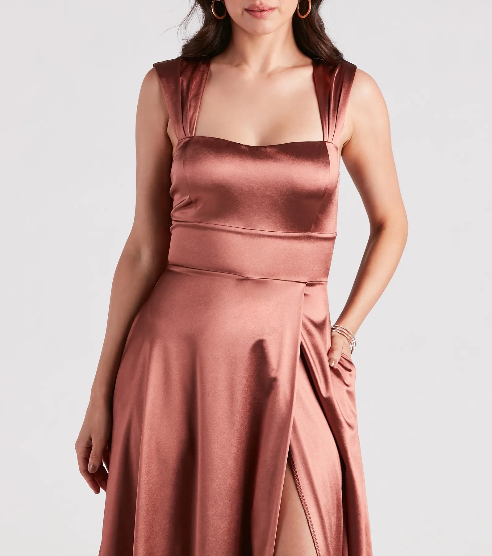 Lisa Satin High Slit A-Line Formal Dress - Image 8