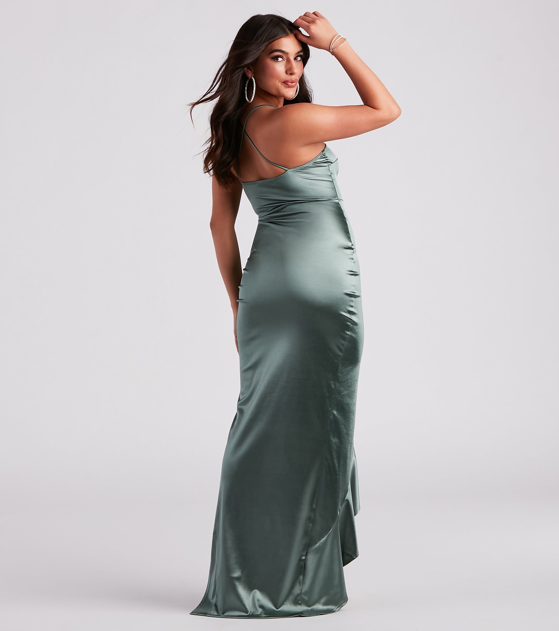 Lauren Ruffled Slit Satin Formal Dress - Image 2