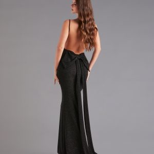 Gwendolyn Glitter Knit Bow-Back Mermaid Dress
