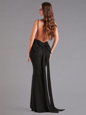 Gwendolyn Glitter Knit Bow-Back Mermaid Dress