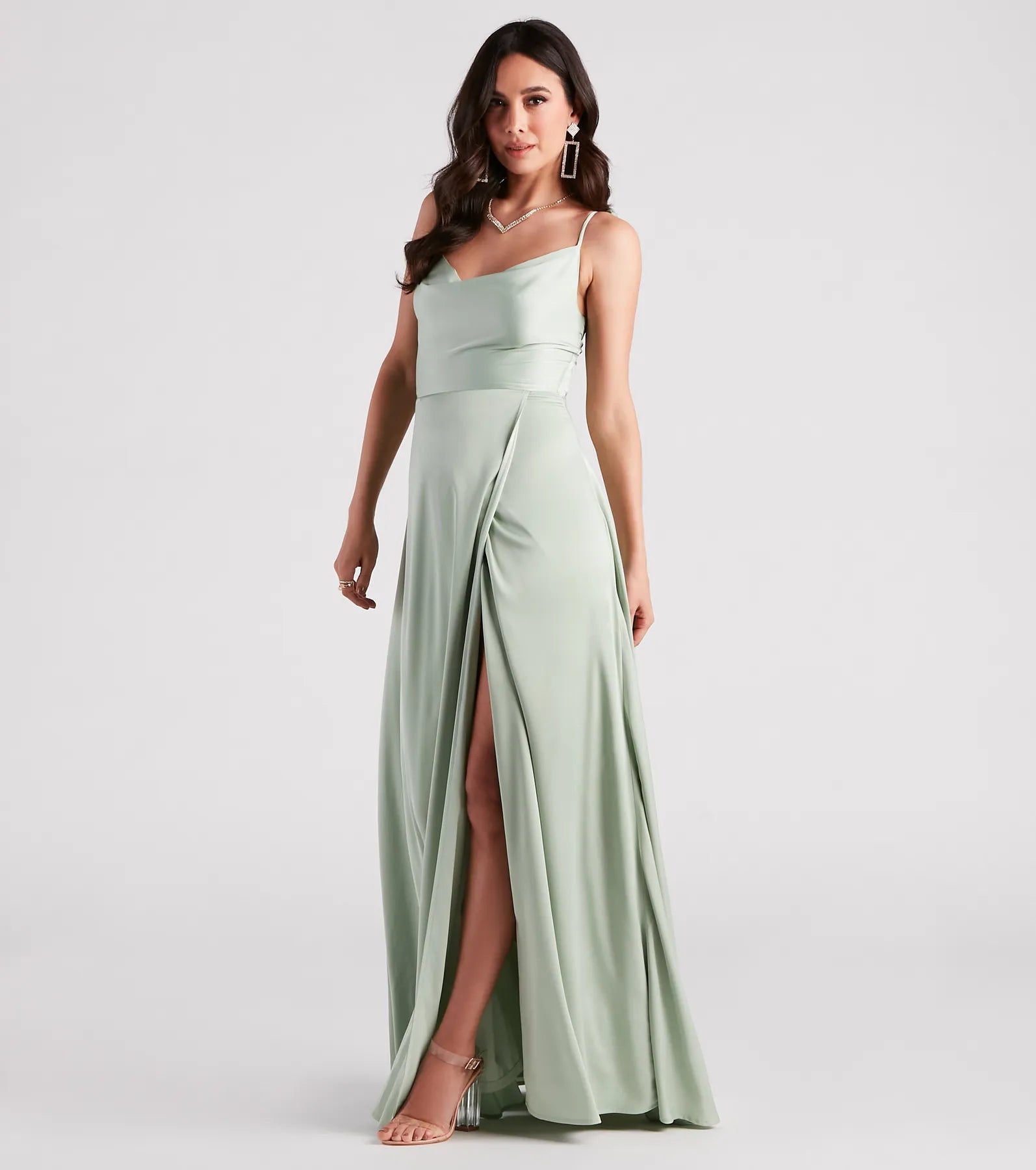 Emelia Satin A-Line High Slit Formal Dress - Image 3