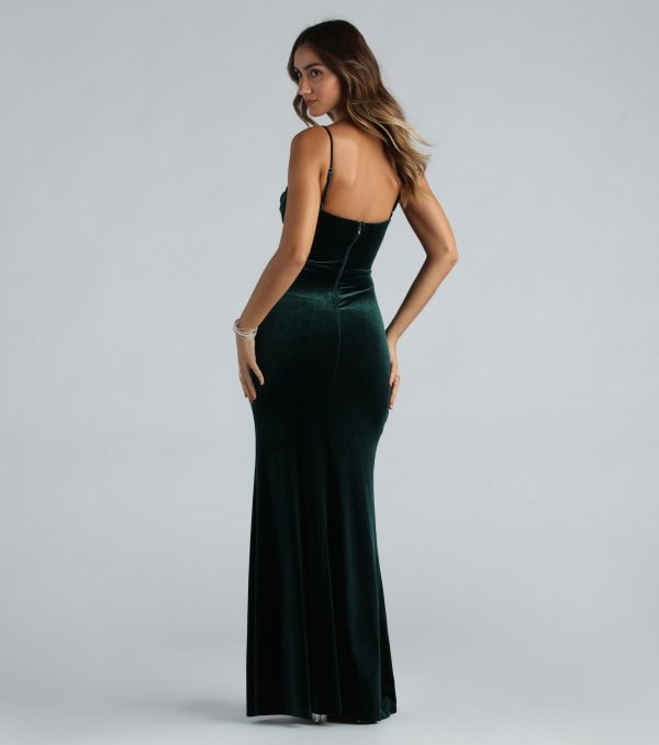 Harper Formal Velvet Mermaid Slit Long Dress - Image 2