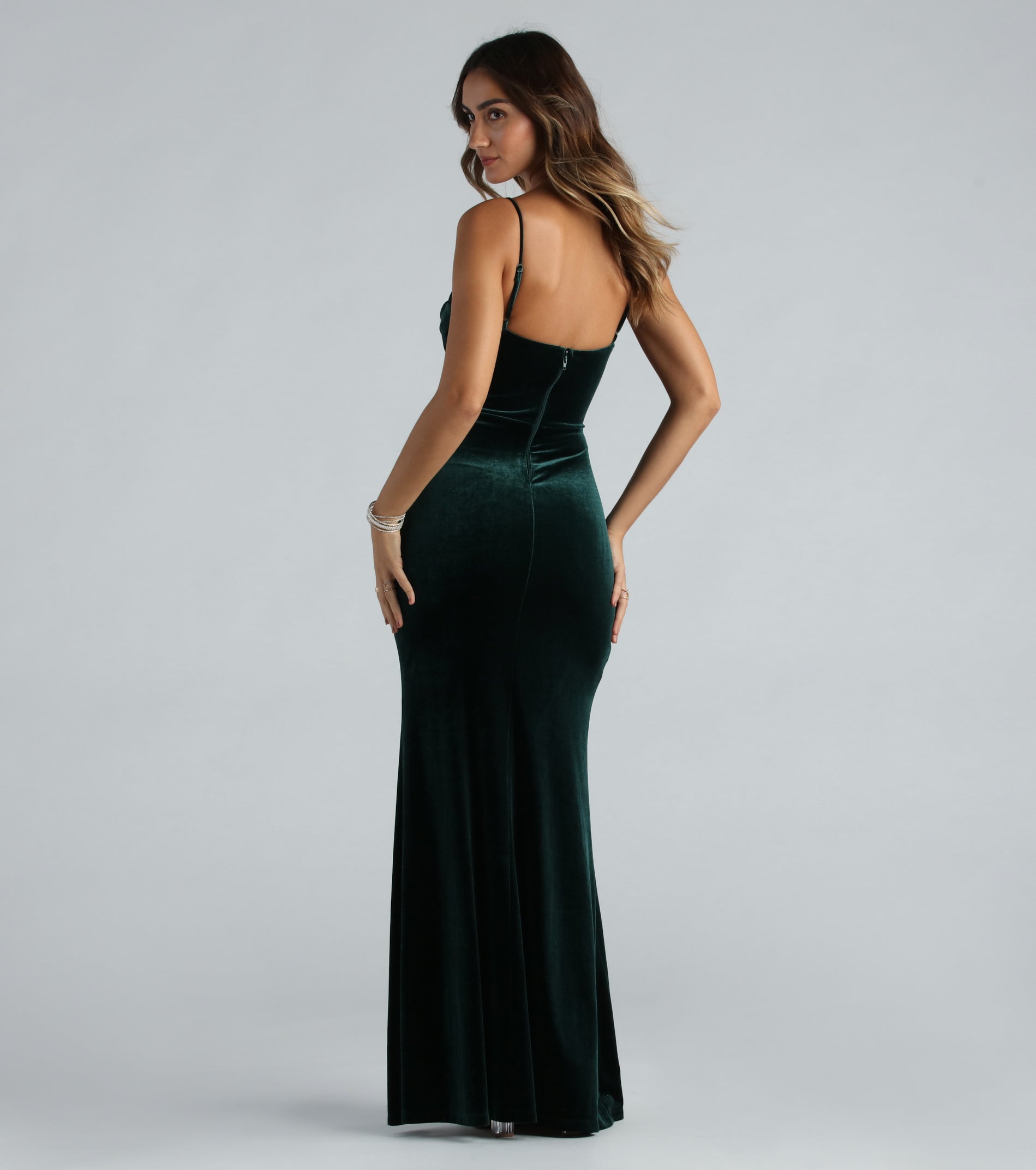 Harper Formal Velvet Mermaid Slit Long Dress - Image 2