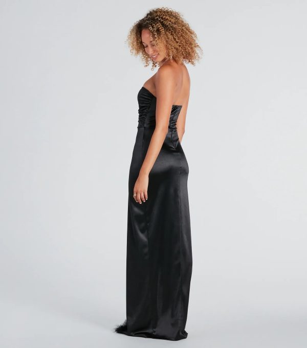 Charlotte Formal Satin Marabou Strapless Dress - Image 2
