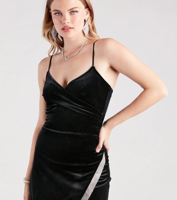 Dina Formal Velvet Rhinestone Slit Dress - Image 4