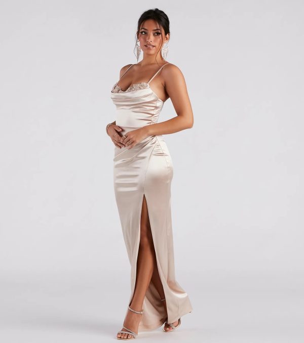 Amelia Formal Satin Embroidered Dress - Image 3