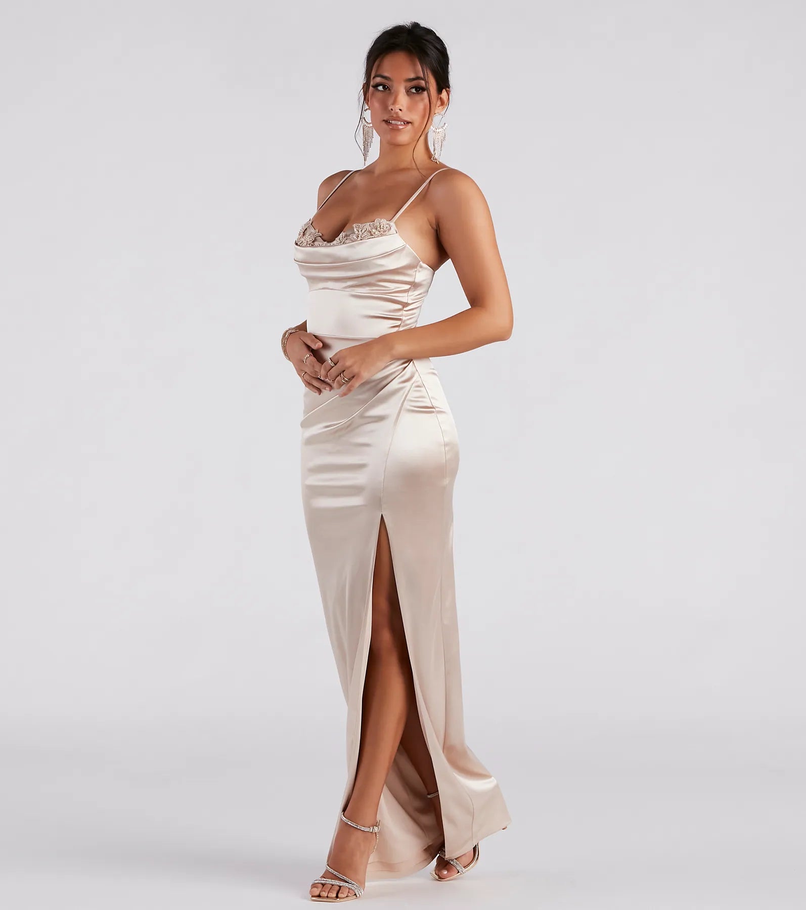 Amelia Formal Satin Embroidered Dress - Image 3