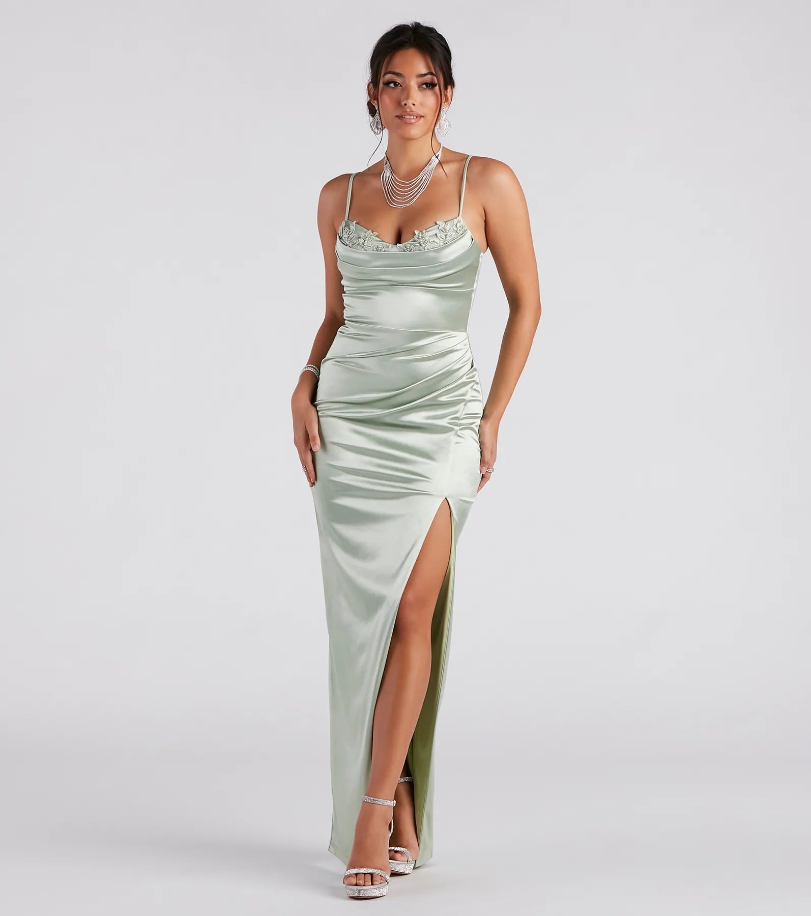 Amelia Formal Satin Embroidered Dress - Image 5