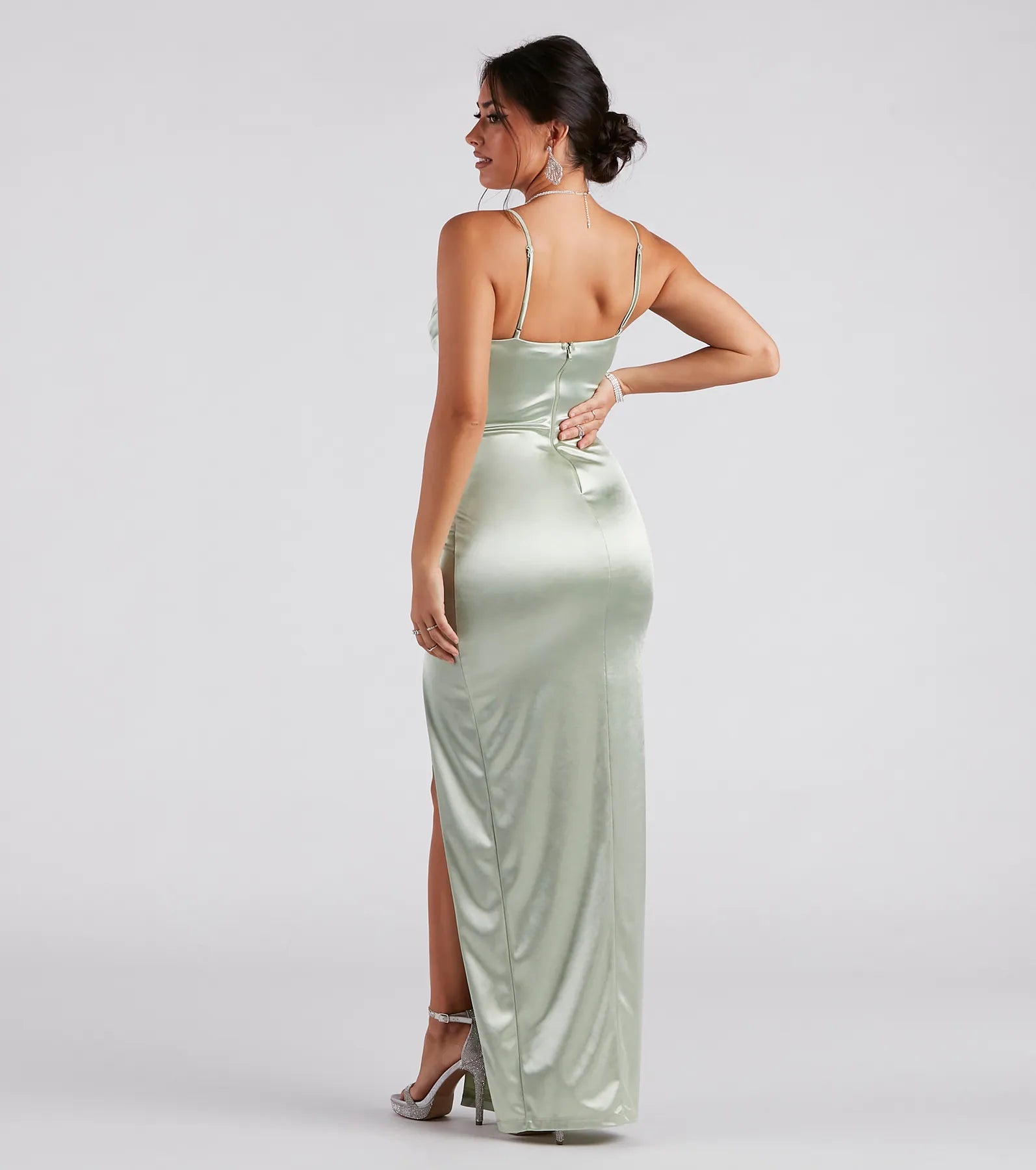 Amelia Formal Satin Embroidered Dress - Image 6