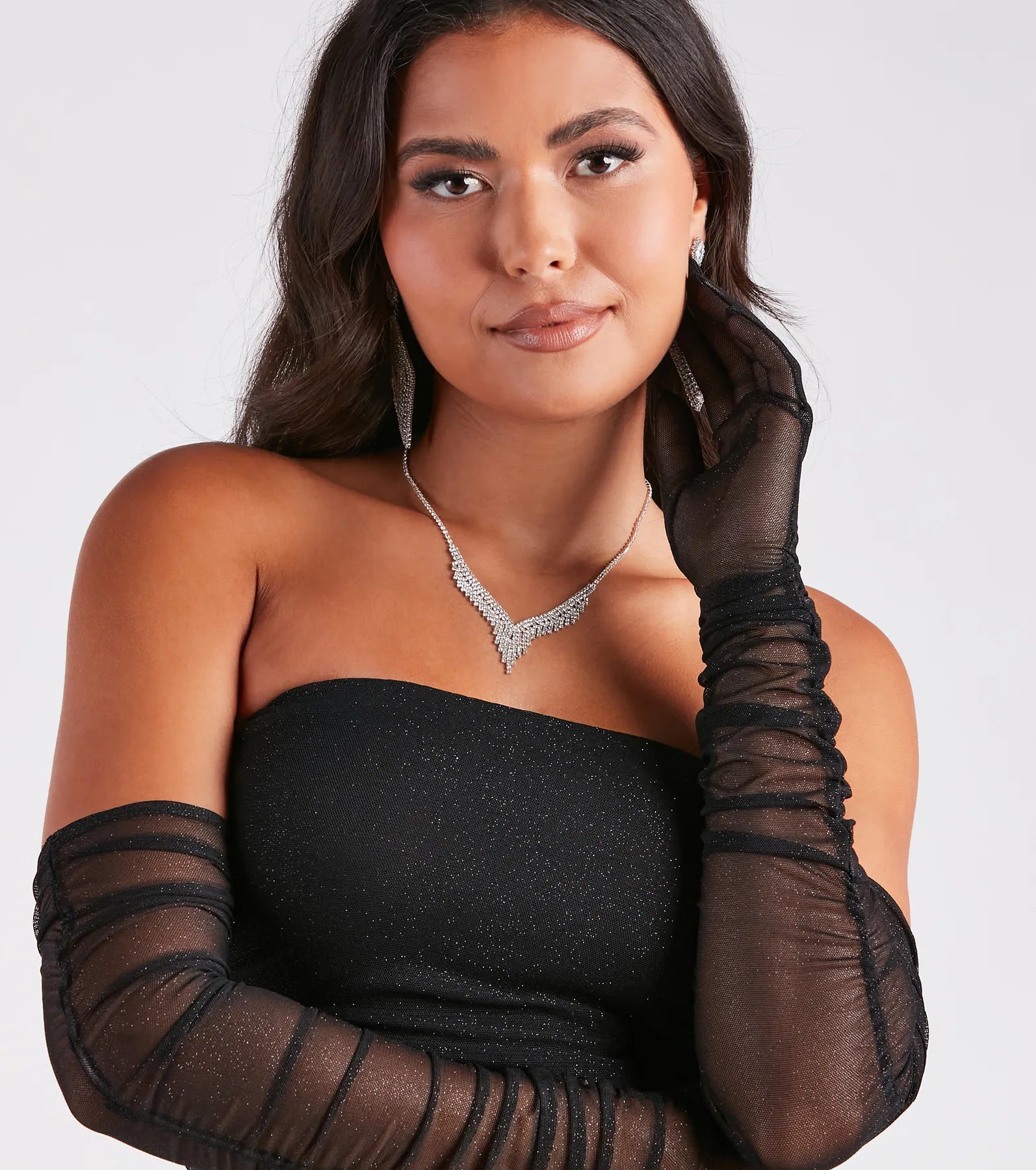 Viola Formal Glitter Long Dress With Gloves - Image 4