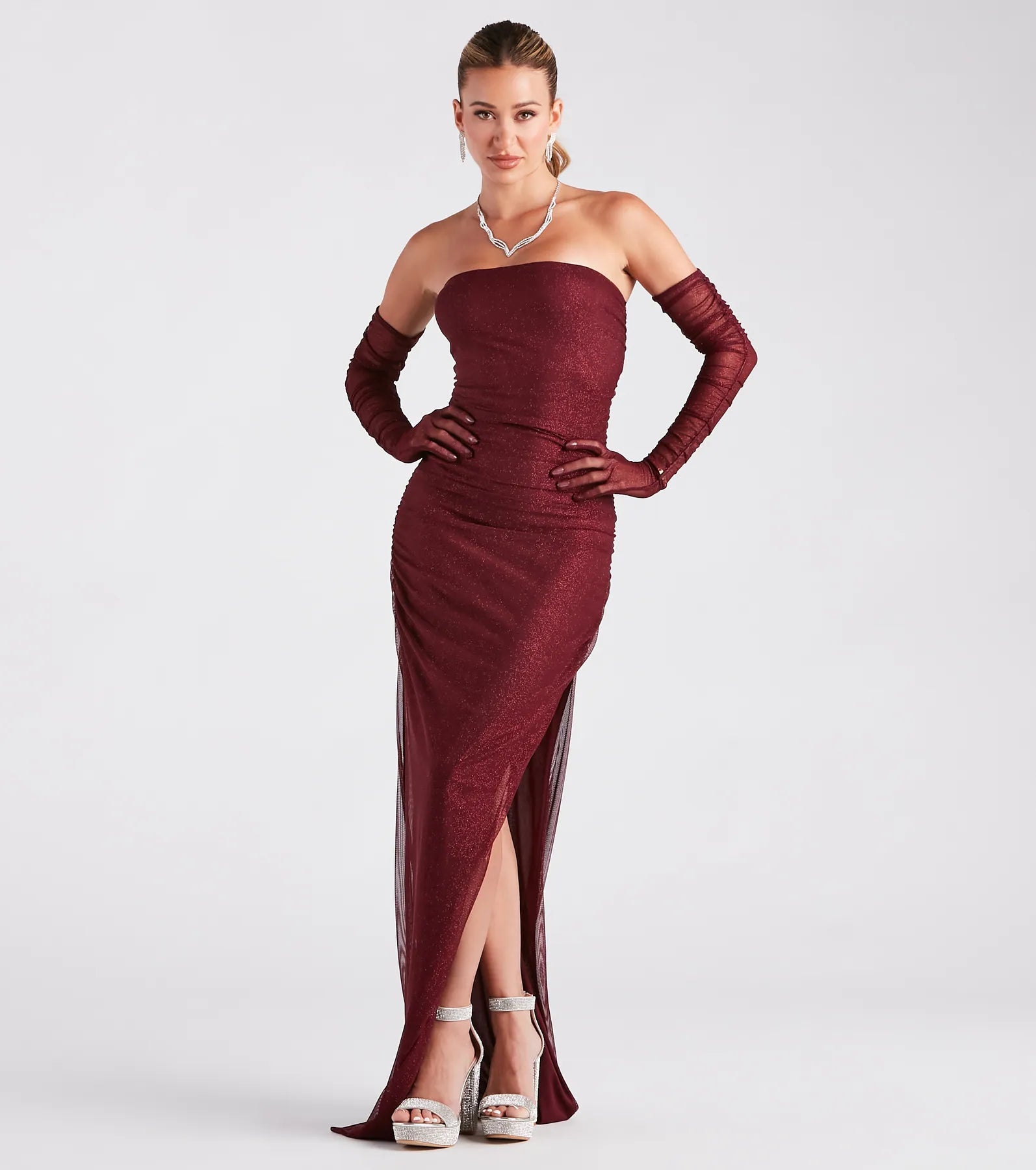 Viola Formal Glitter Long Dress With Gloves - Image 5