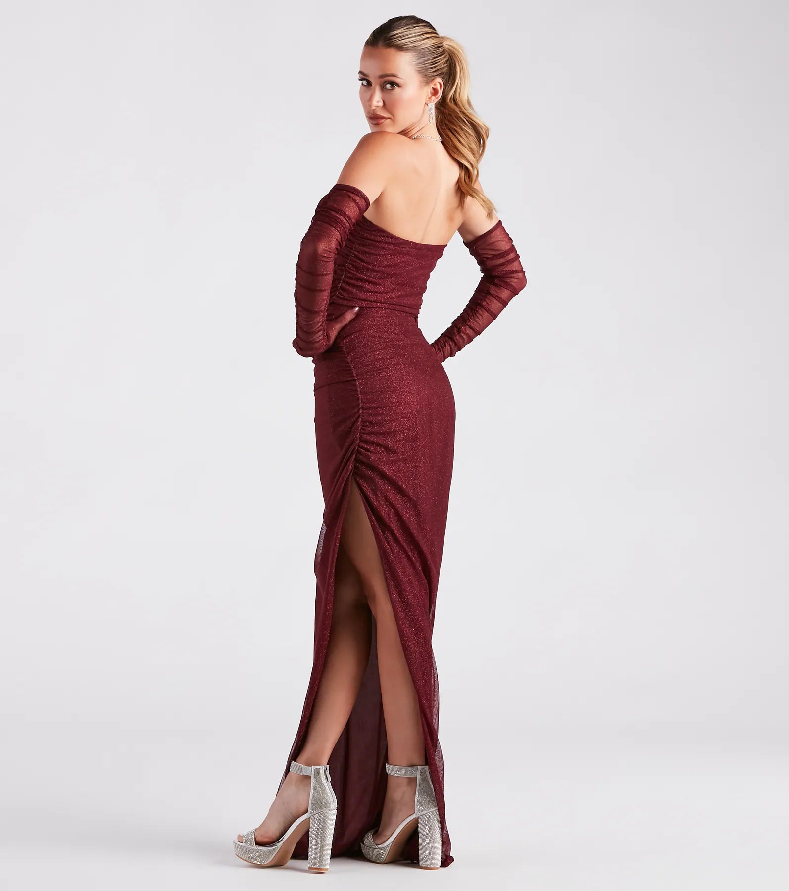 Viola Formal Glitter Long Dress With Gloves - Image 6