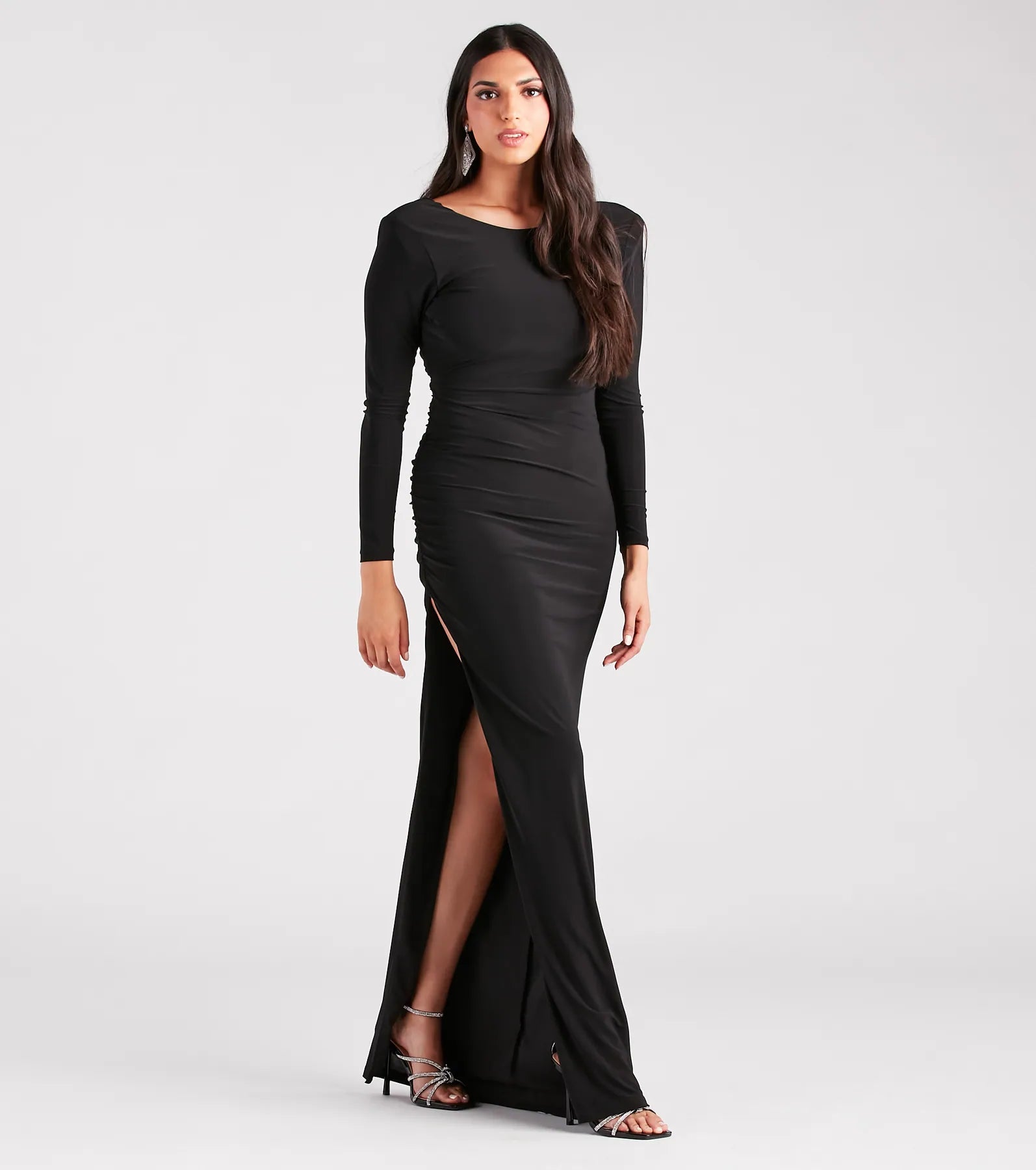 Maddox Formal Open Back Long Sleeve Dress - Image 3