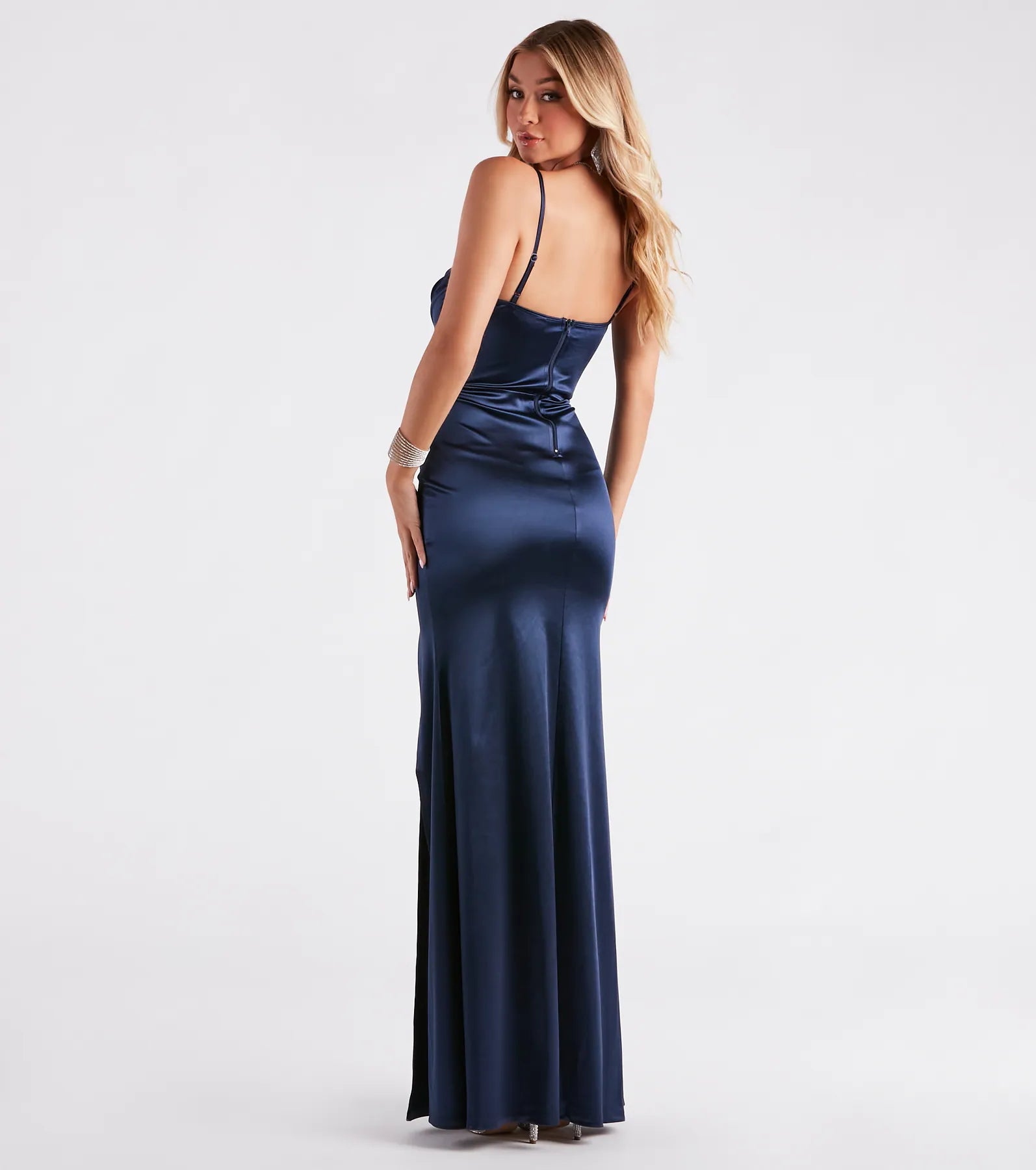 Jules Formal Satin Pleat Long Dress - Image 6